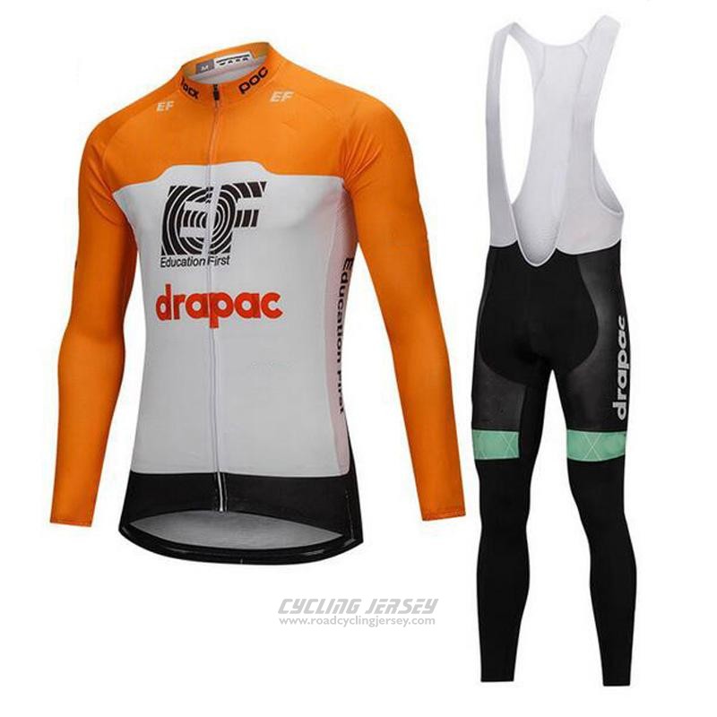 2018 Cycling Jersey Cannondale Drapac White and Orange Long Sleeve and Bib Tight